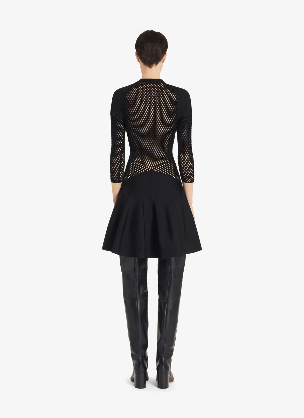 Bi-material Black Dress ALAÏA BLACK BI-MATERIAL BLACK DRESS